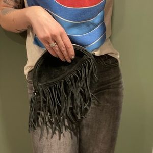 Real leather suede small clutch // vintage